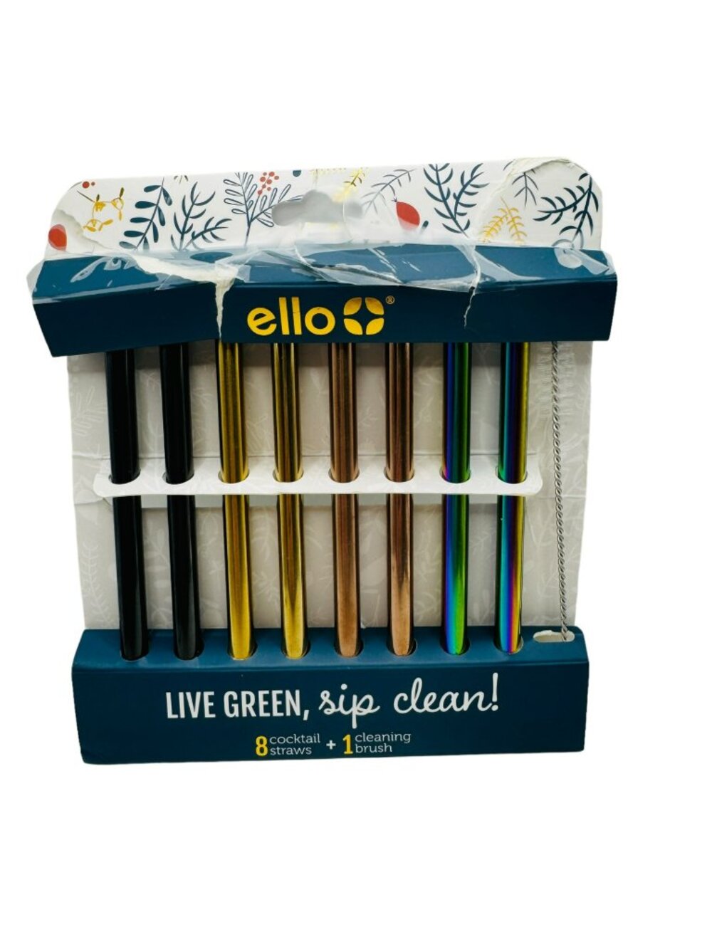 Stainless Cocktail Straws, set of 5, with straw cleaner, various colors
